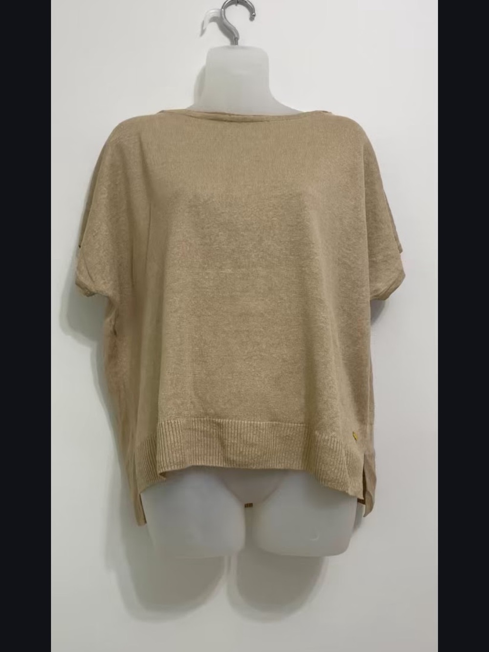 Boxy Short-Sleeve Knit Top - Beige
